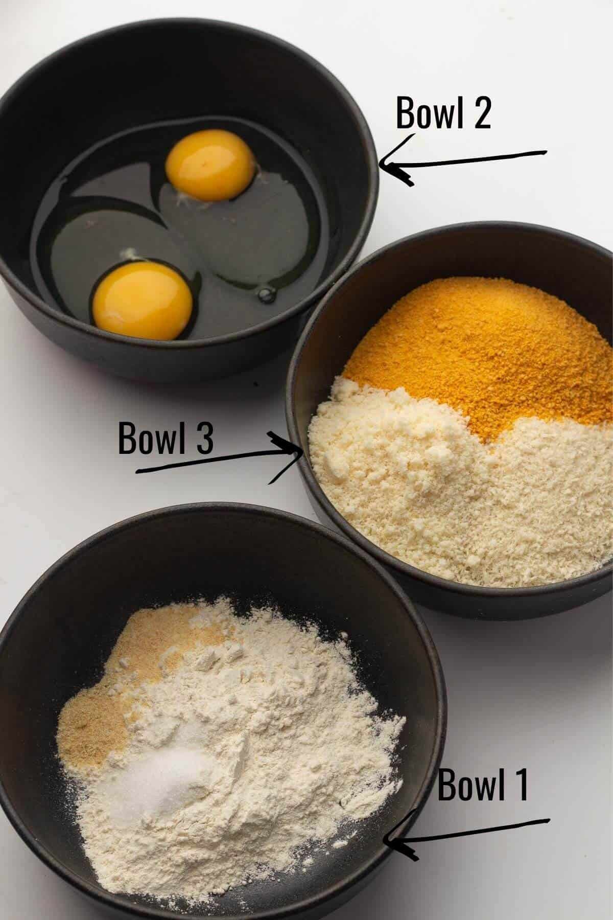 3 breading stations for air fryer chicken nuggets