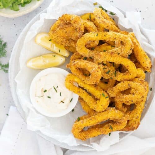 a bowl of air fryer calamari