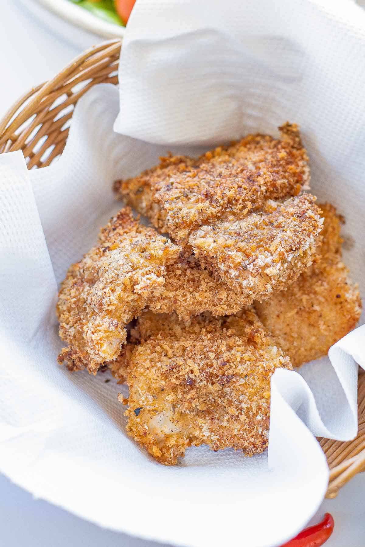 air fried fish fillets in a basket