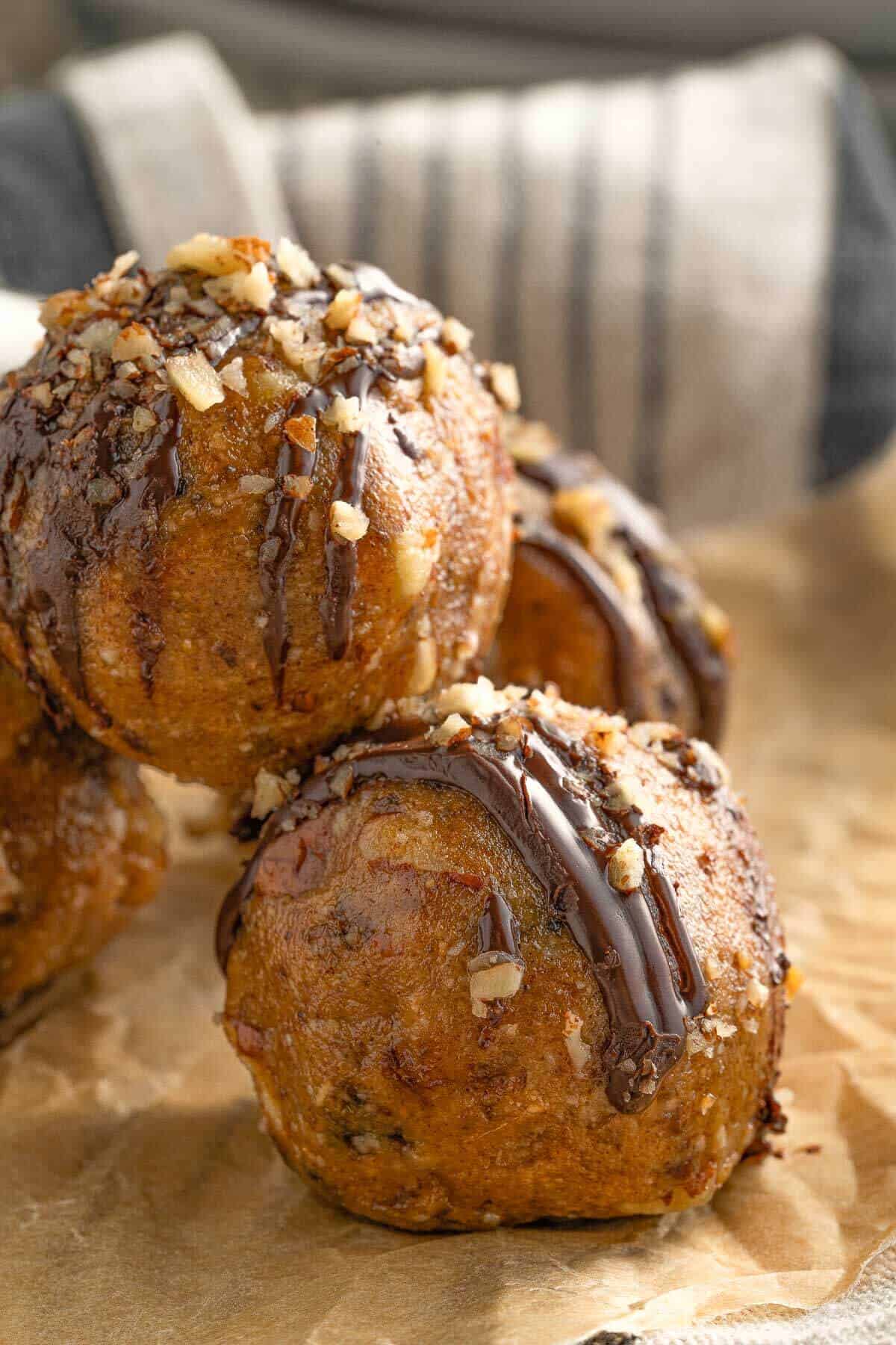 pecan pie truffles with chocolate drizzle