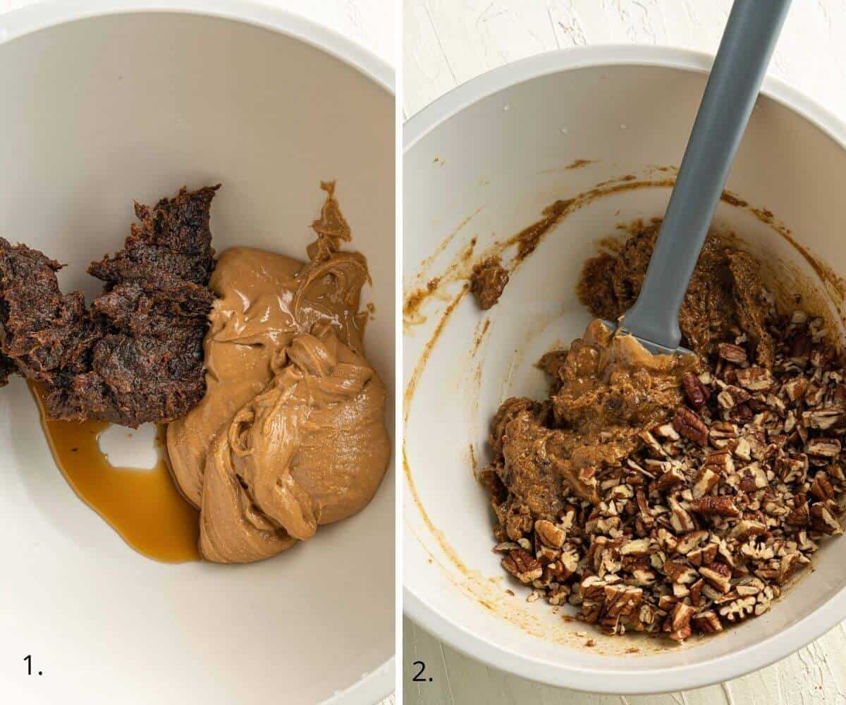 date paste and nut butter in a mixing bowl