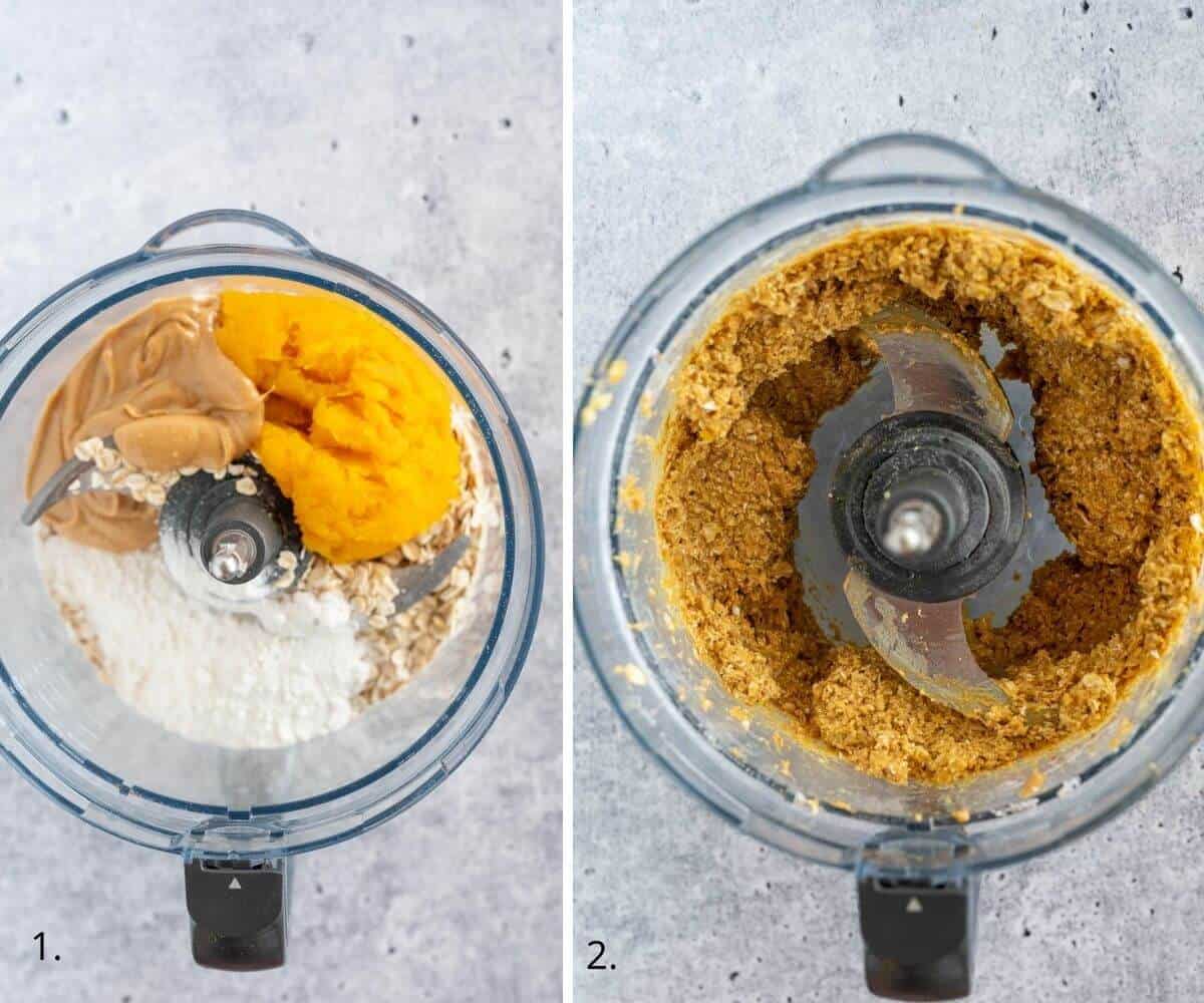mixing pumpkin oatmeal balls ingredients in food processor