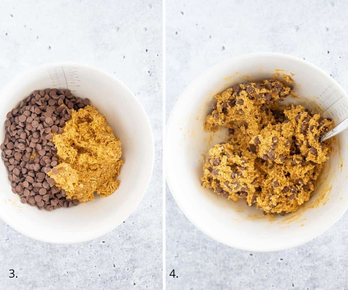 pumpkin energy ball mixture with chocolate chips in a bowl