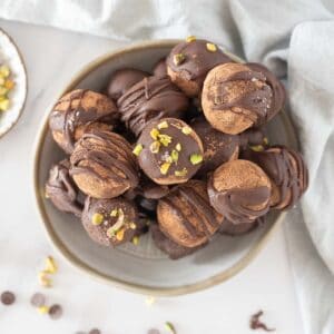 a bowl of homemade chocolate avocado truffles