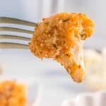 air fryer cauliflower piece on a fork
