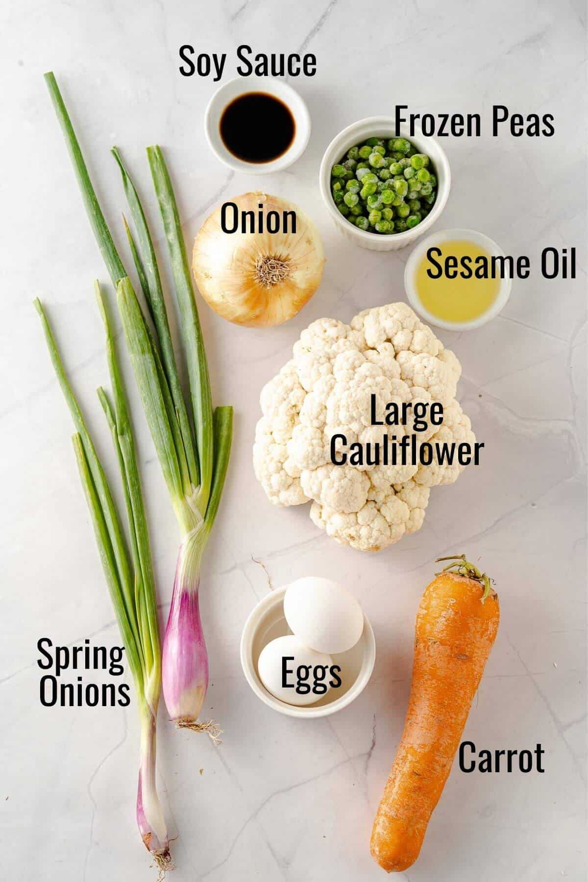 Ingredients for cauliflower fried rice