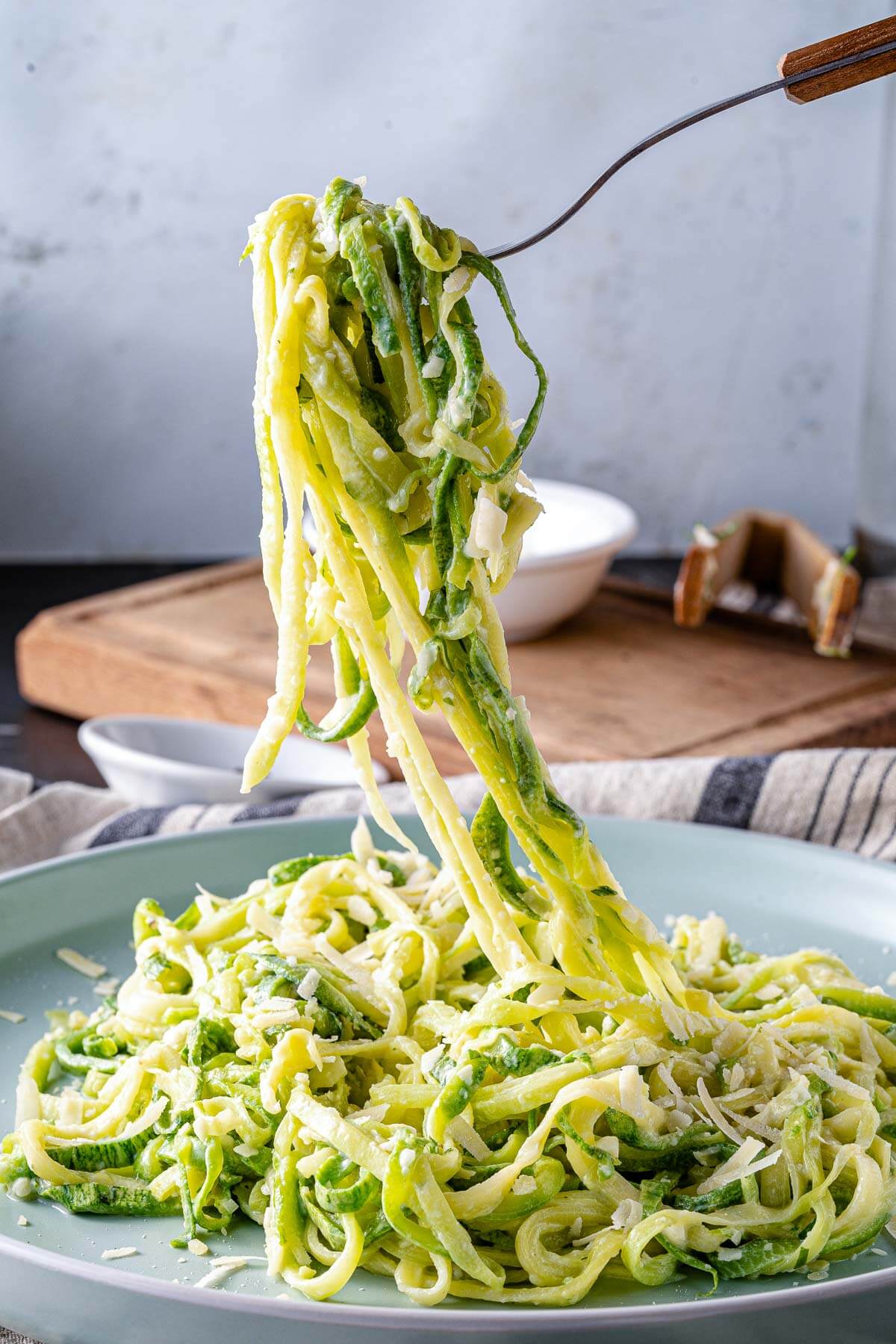 zucchini noodles on a fork