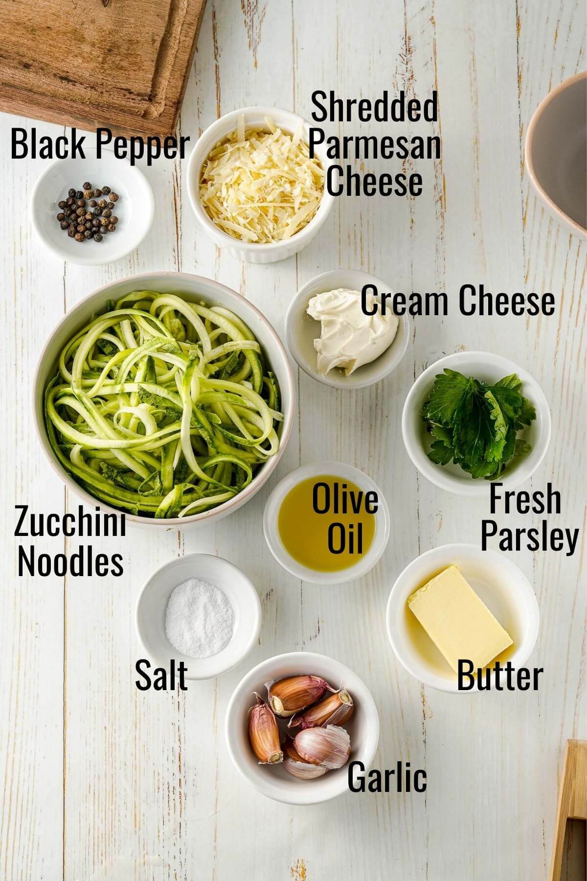 ingredients for garlic parmesan zucchini noodles