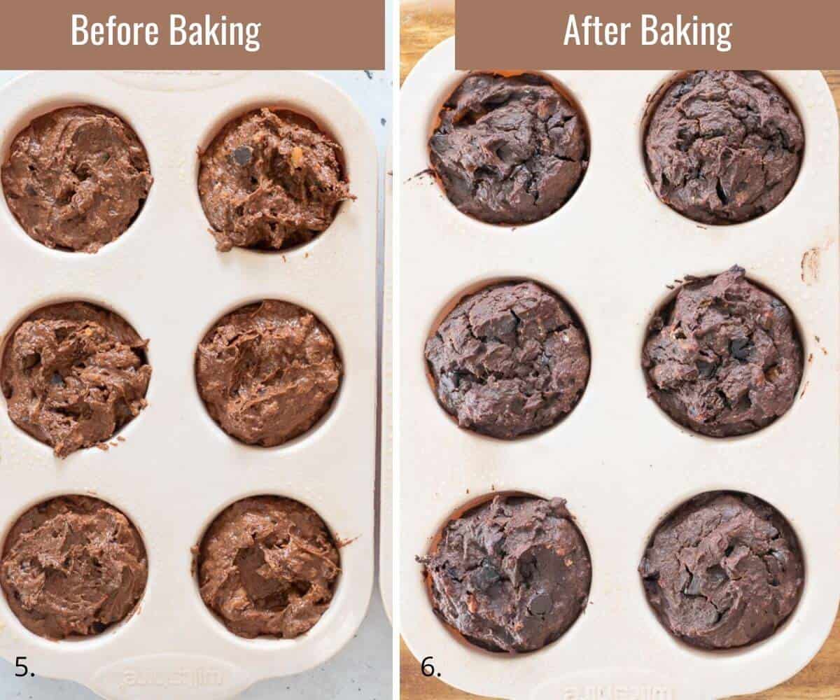 muffins before and after baking side by side