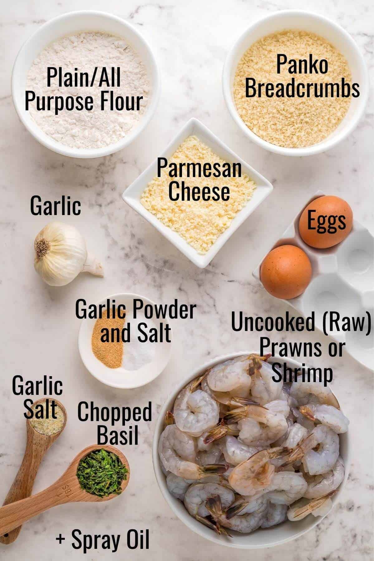 Ingredients for air fryer popcorn prawns