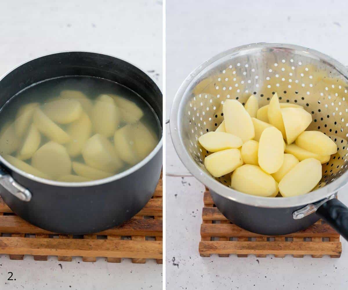 par boiled potatoes in  a pot