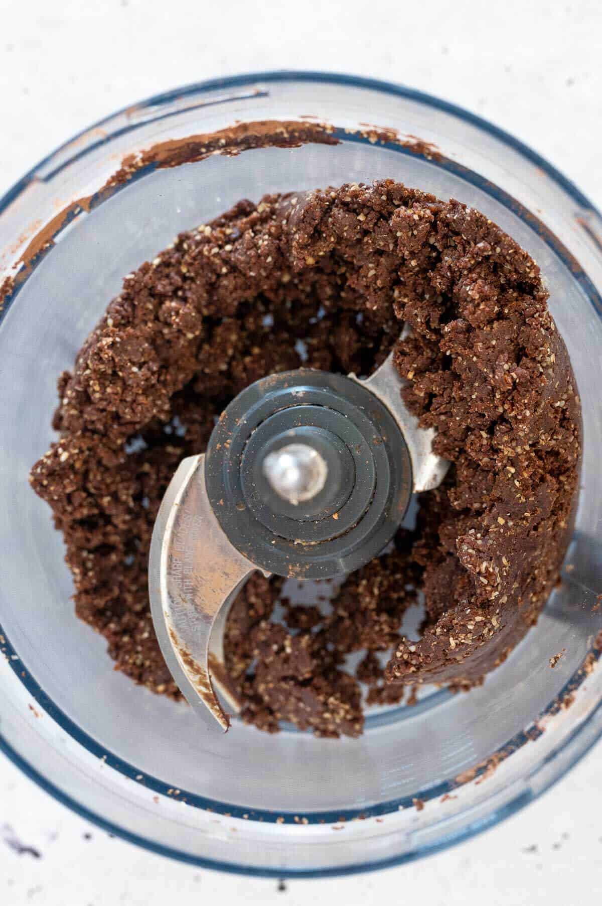 protein ball mixture after blitzing in food processor