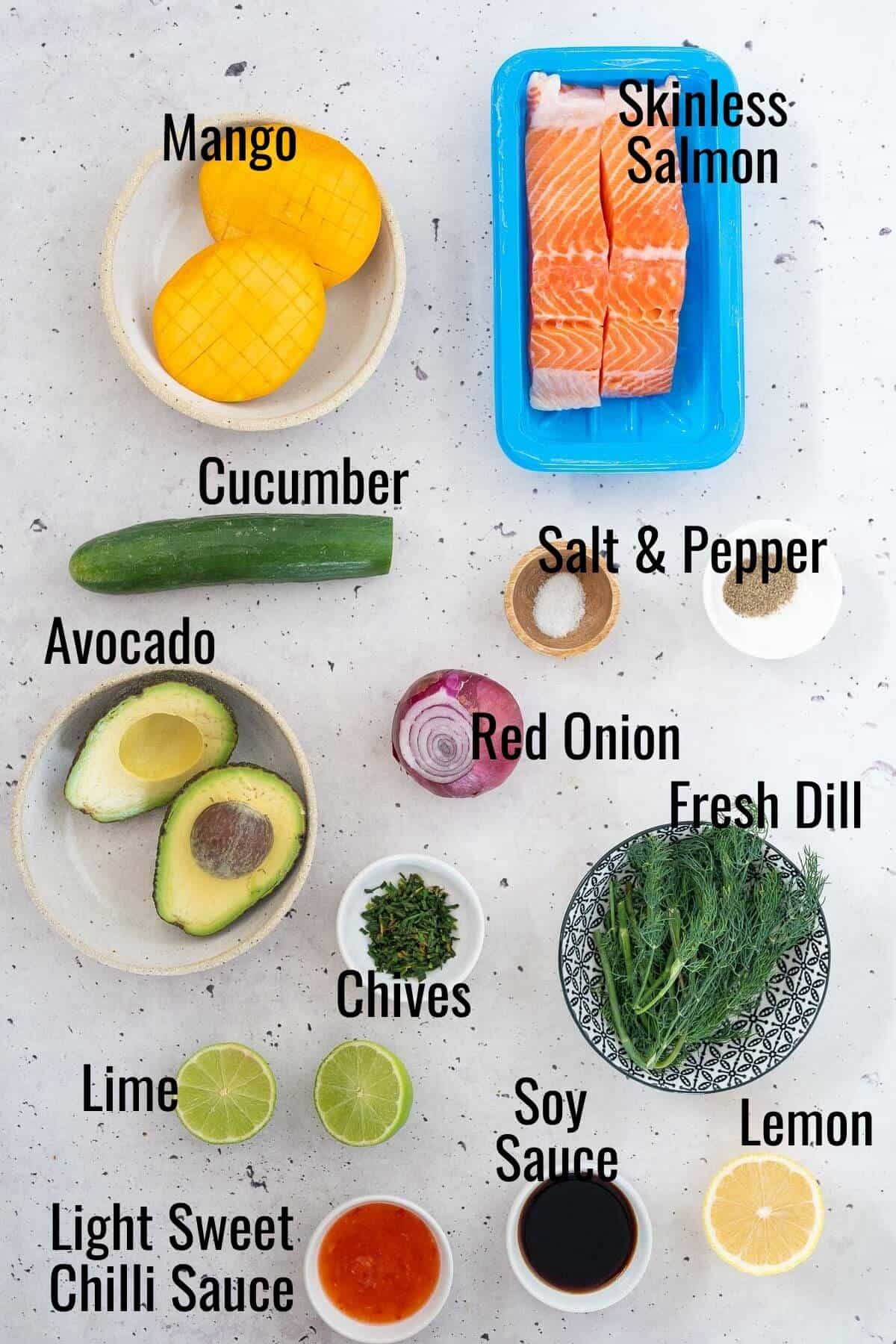 ingredients for salmon with mango salsa