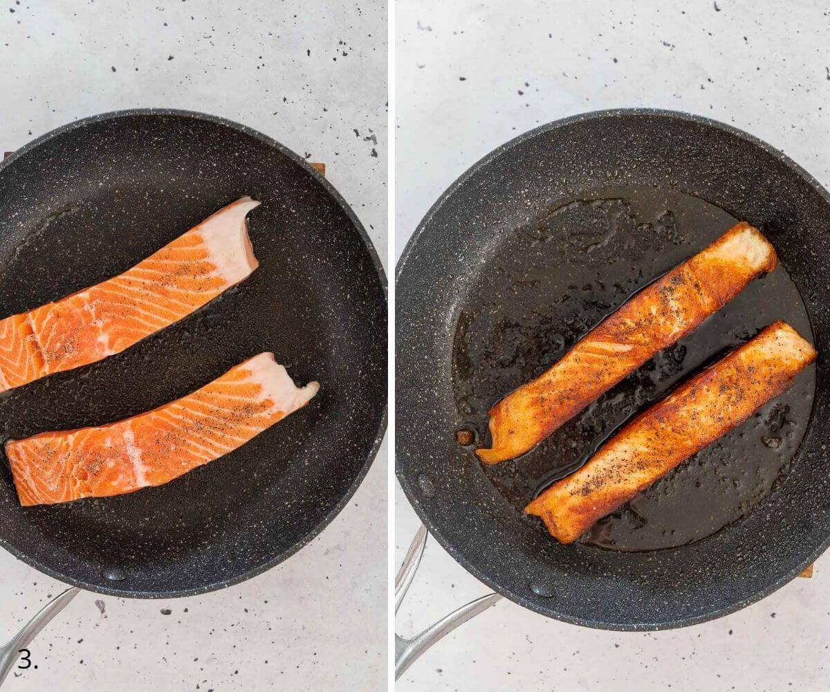 cooking skinless salmon in a skillet