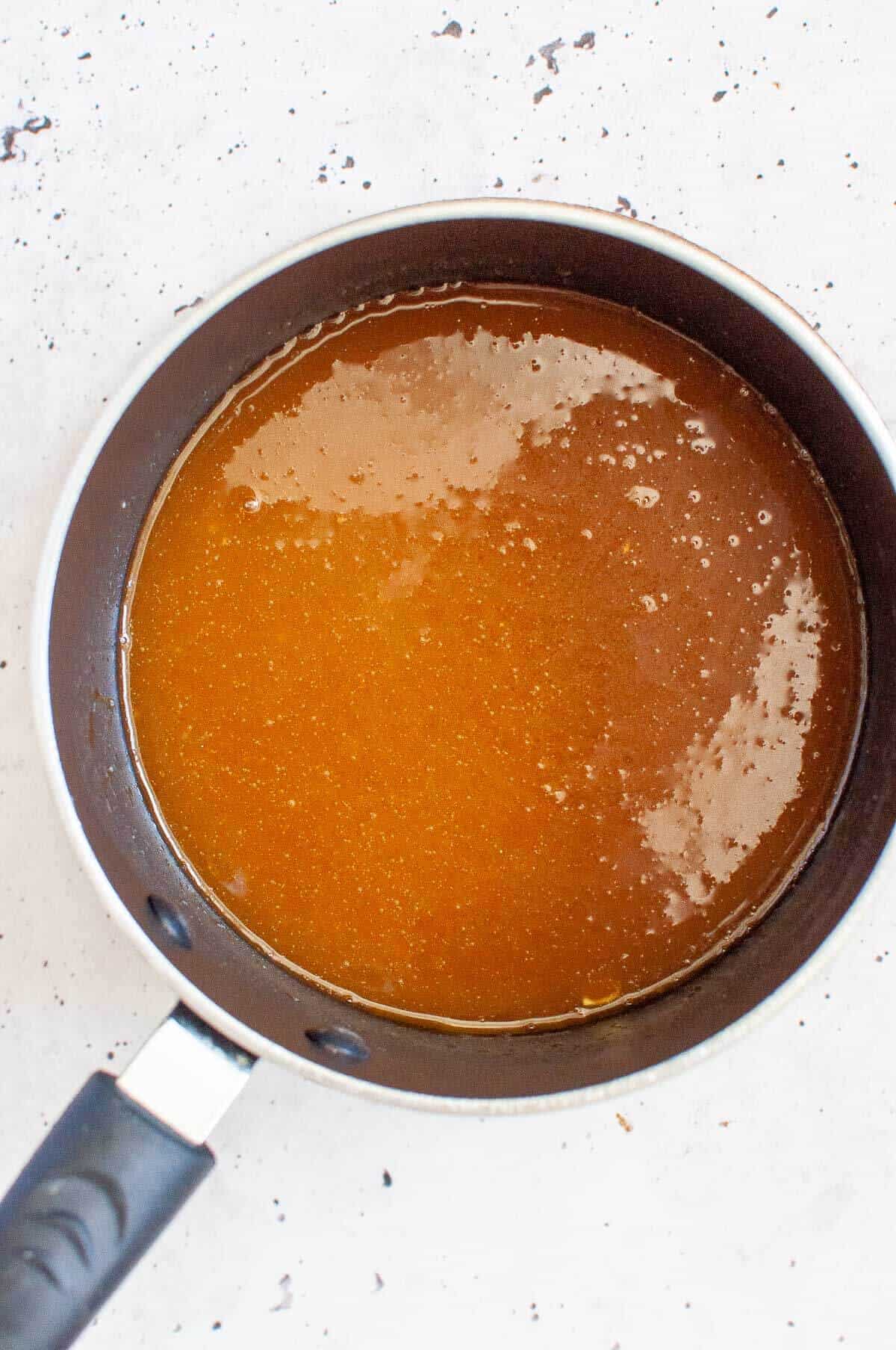 melted butter and syrup in a pot
