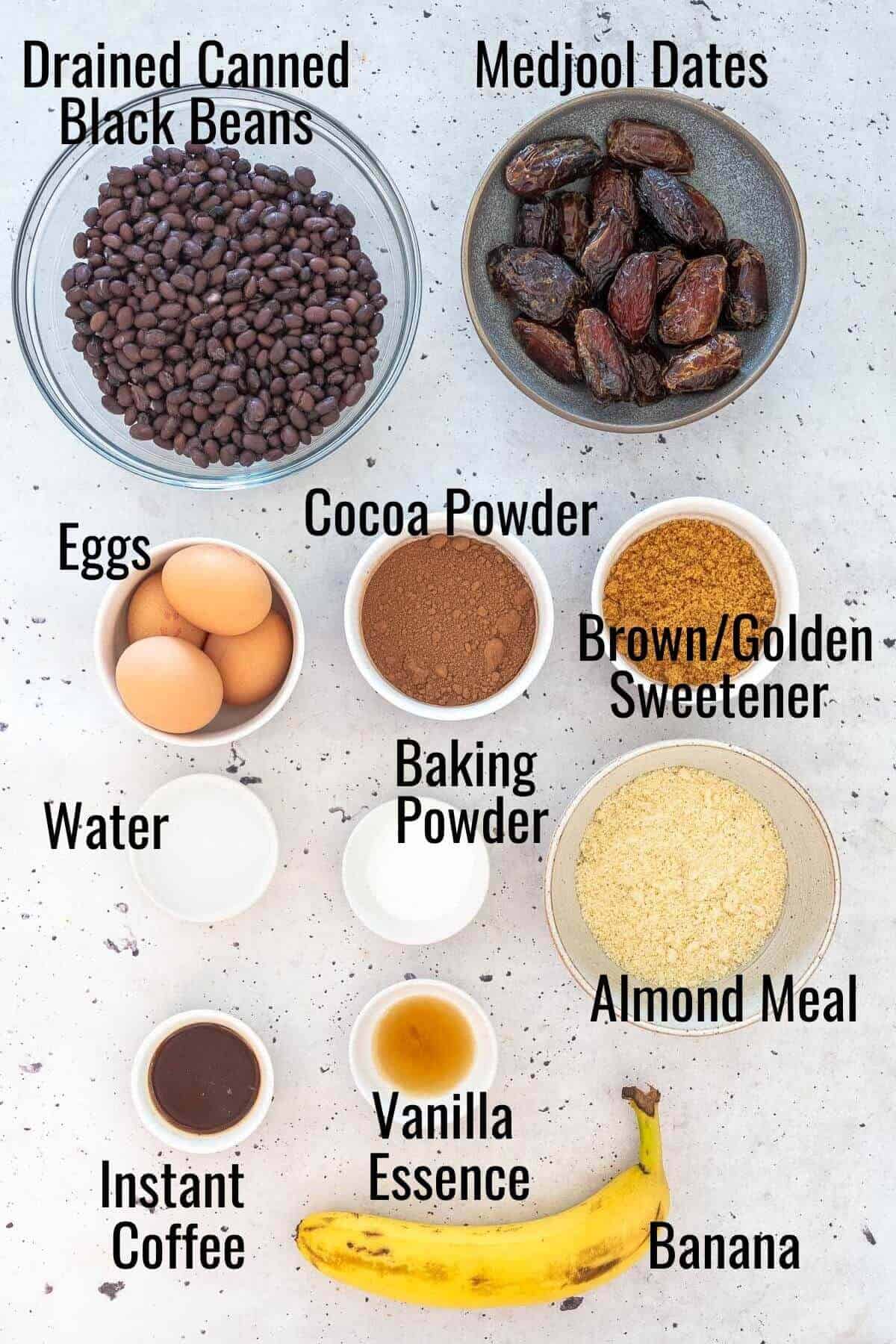 ingredients needed to make chocolate black bean muffins