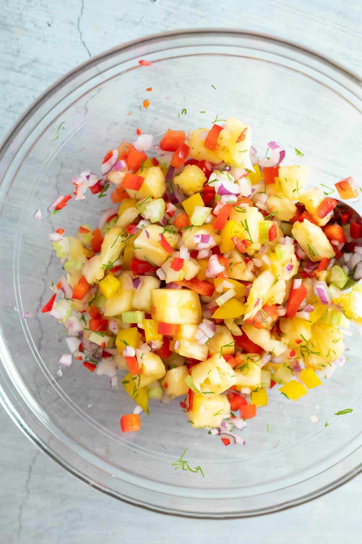 pineapple salsa in a glass bowl