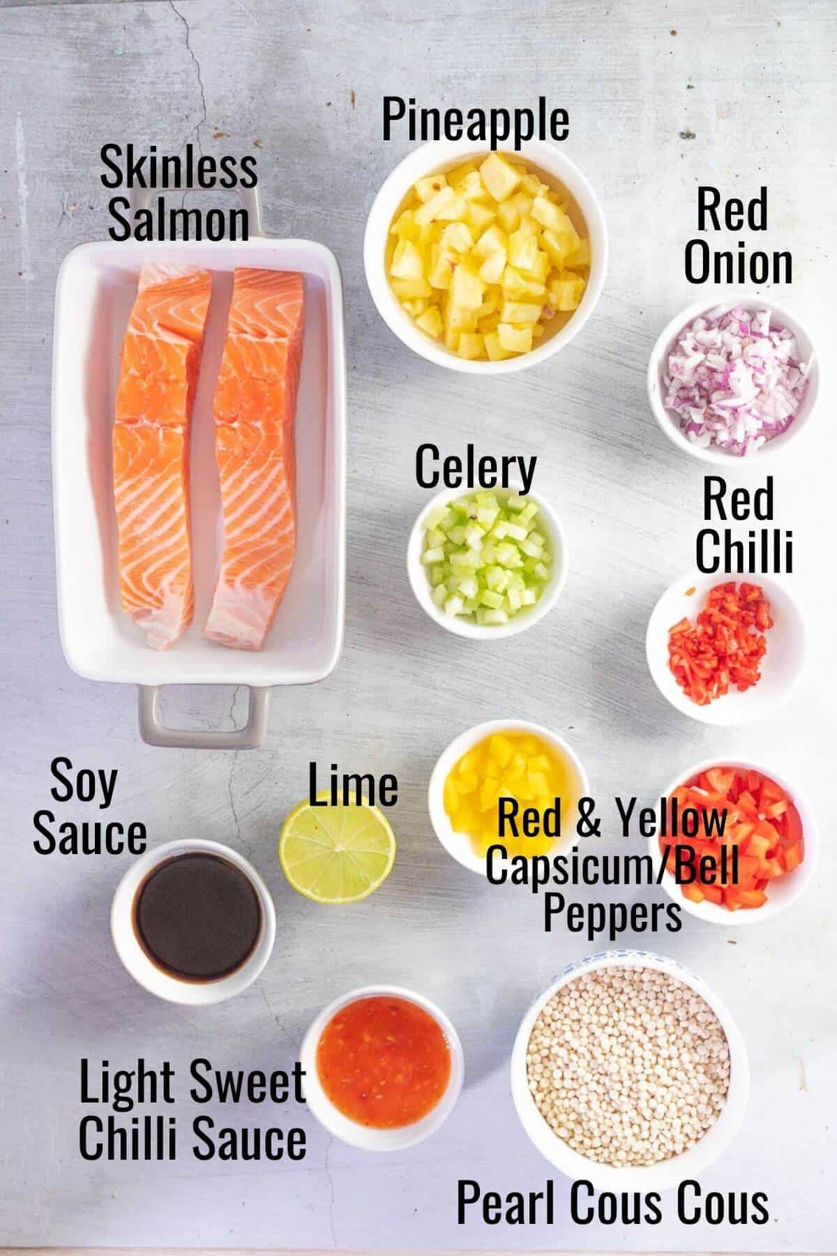 ingredients for salmon with pineapple salsa