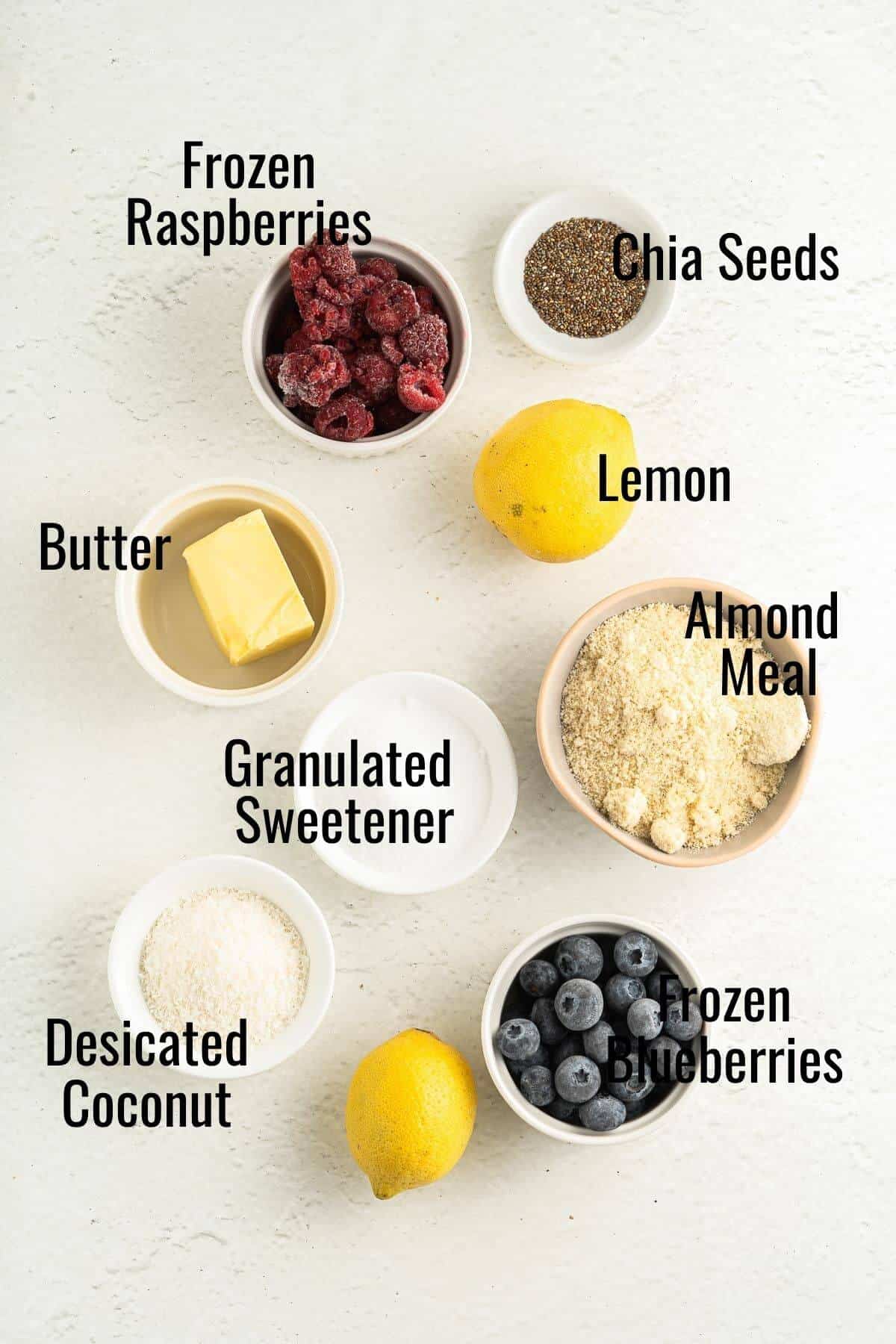 ingredients for blueberry and lemon crumb bars