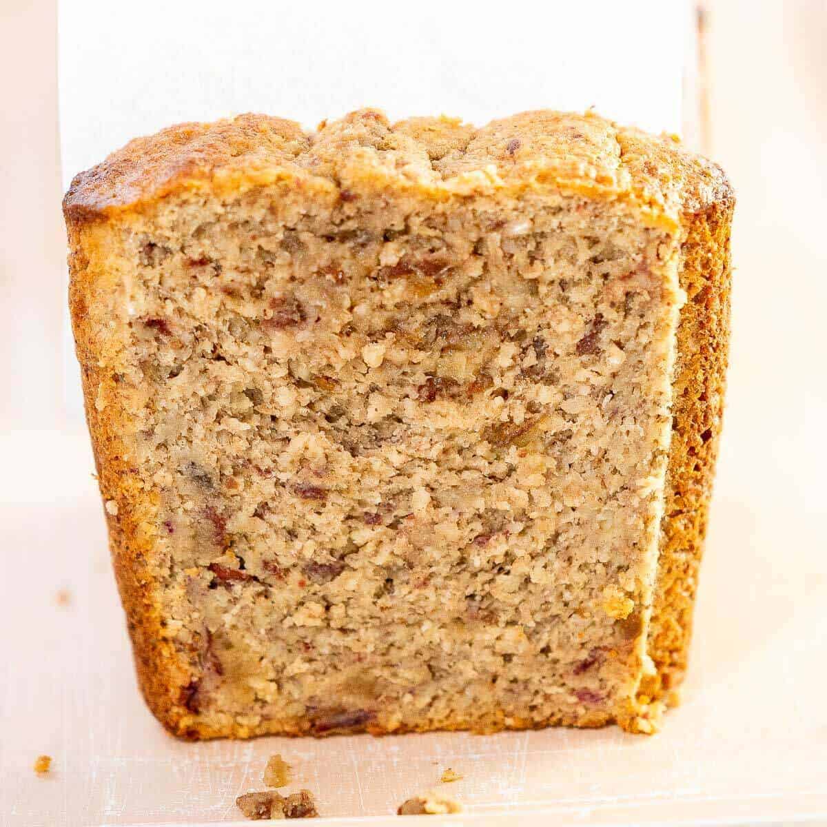 a slice of oat flour banana bread