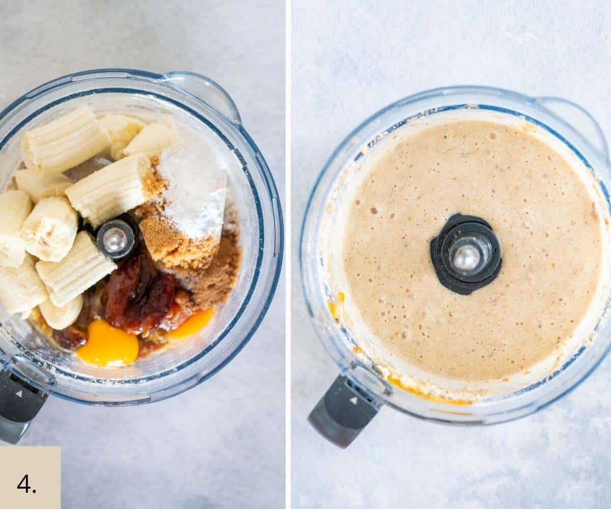 oat flour banana bread batter in food processor