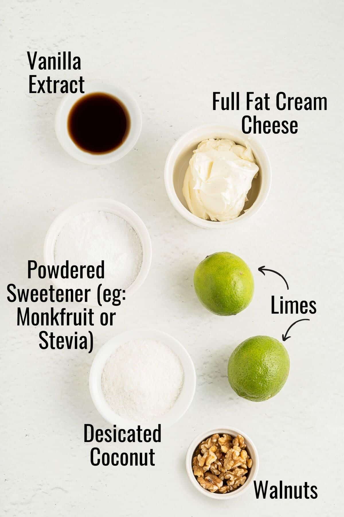 Ingredients for lime cheesecake balls