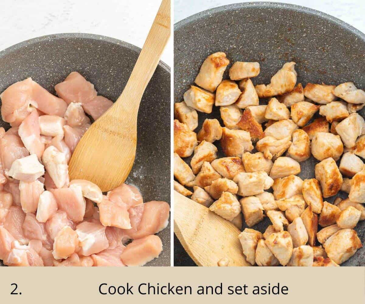 Cooking chicken in a wok until its golden brown