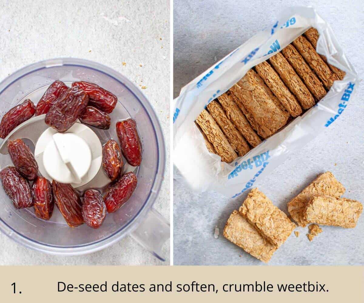 Dates in a food processor with weetbix