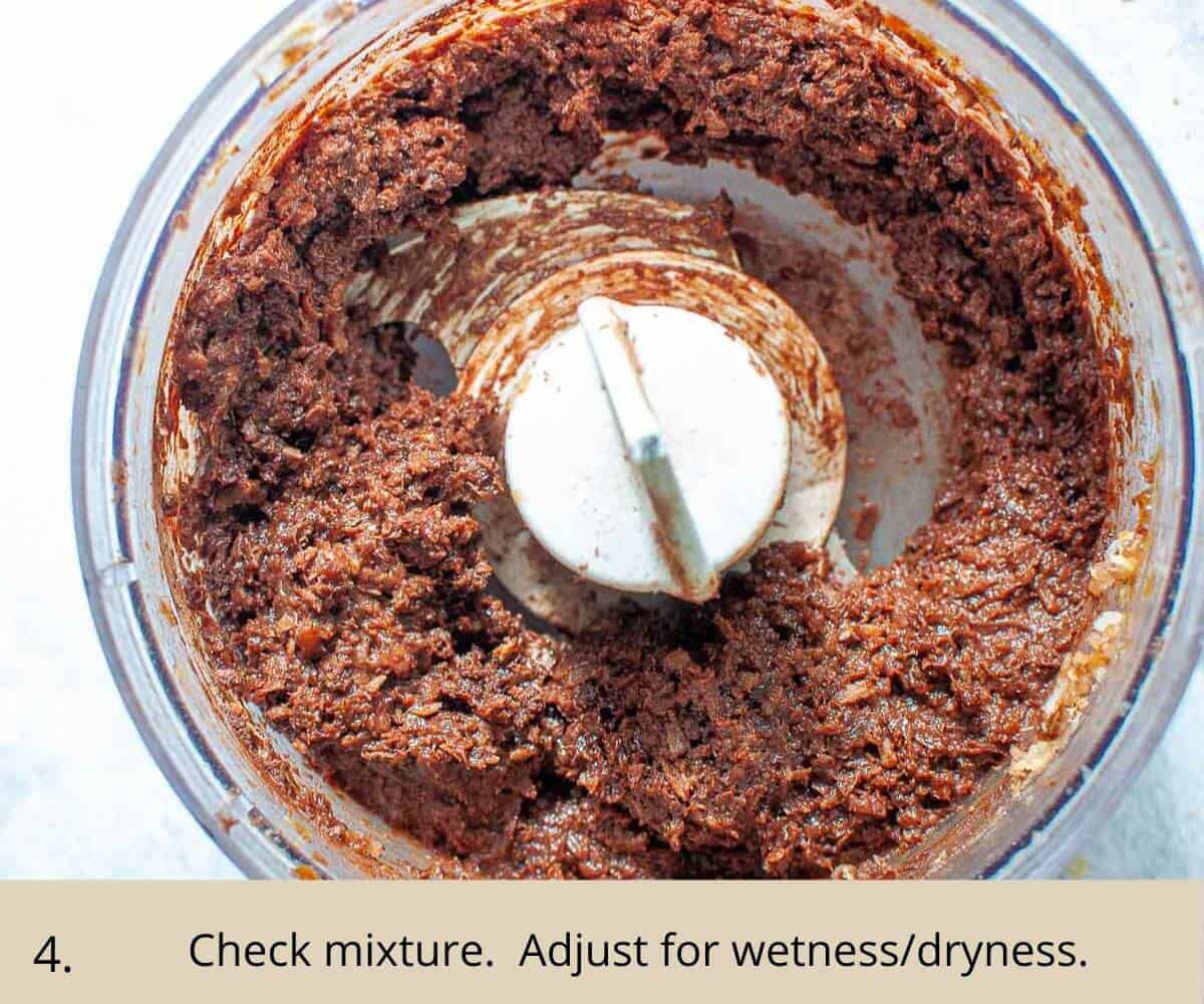 chocolate weetbix bliss ball mixture in food processor