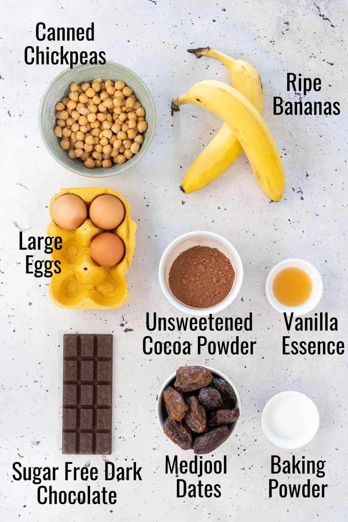 Ingredients for making a chocolate chickpea cake