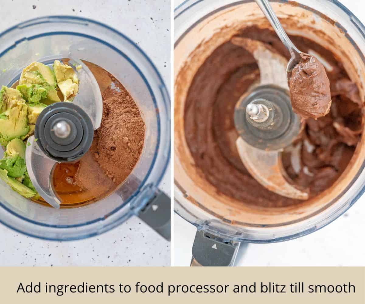 blitzing avocado frosting ingredients in food processor