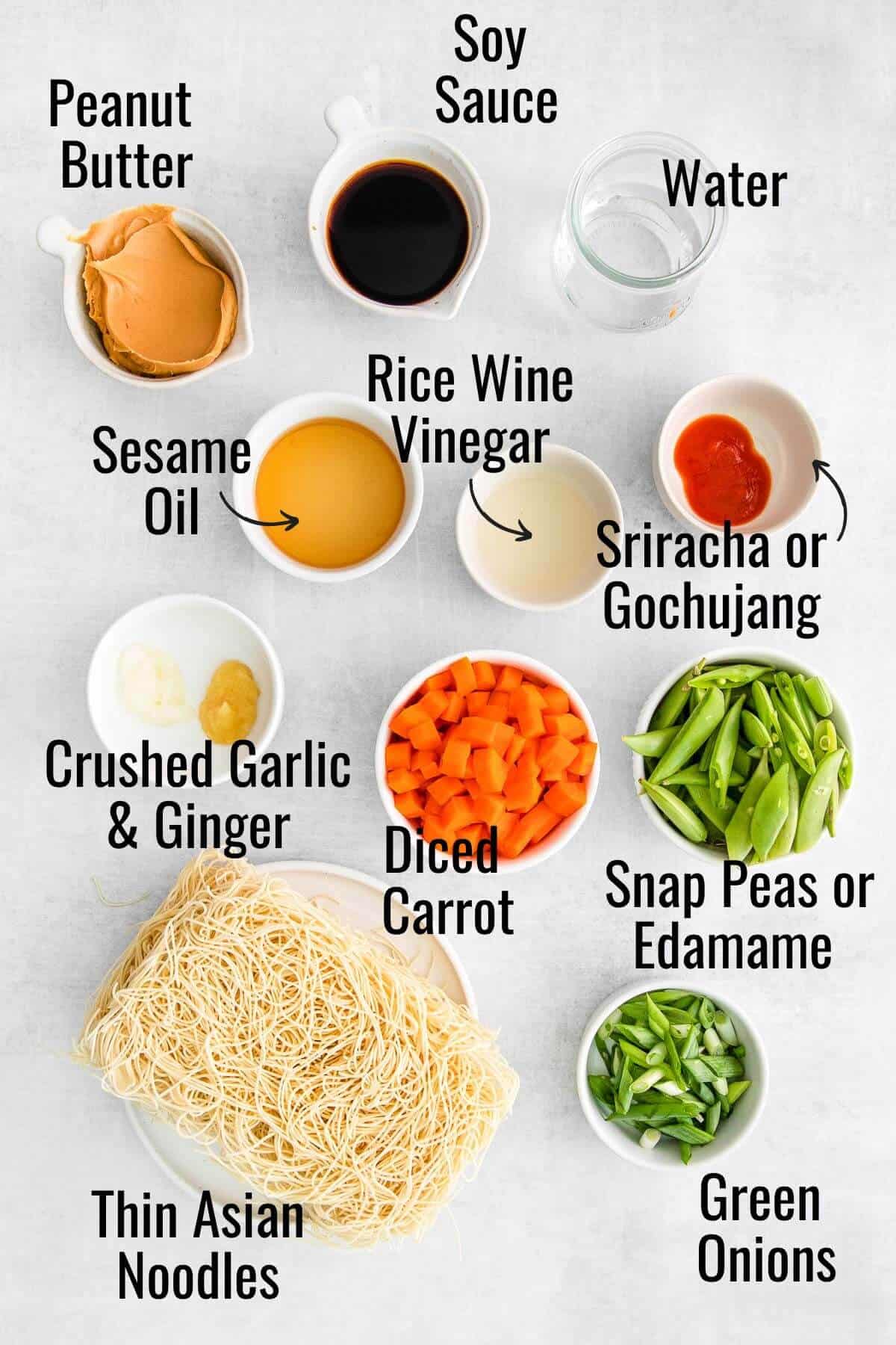 Ingredients needed to make spicy peanut butter sauce noodles