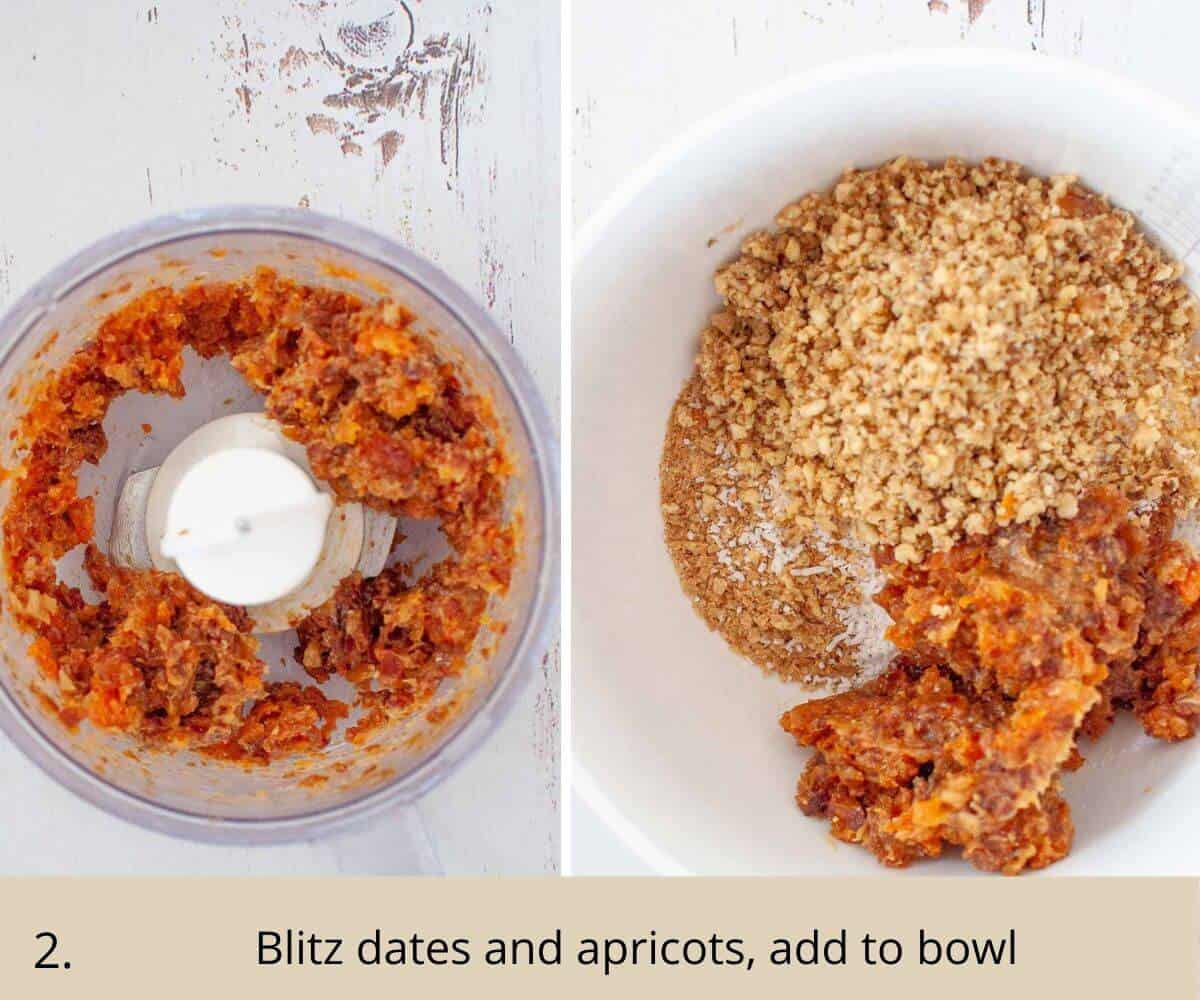 Making date and apricot paste in a food processor