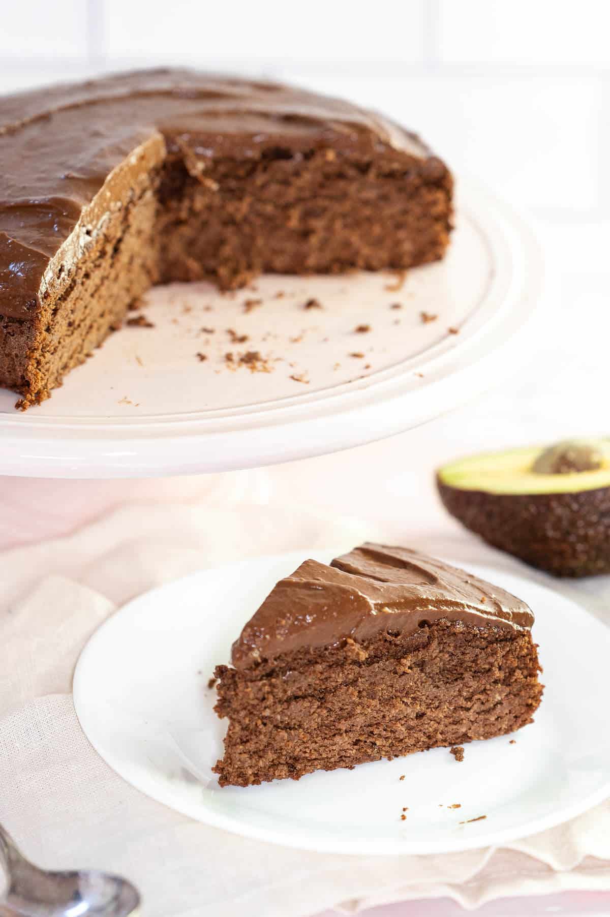 cake platter with chocolate cake with avocado