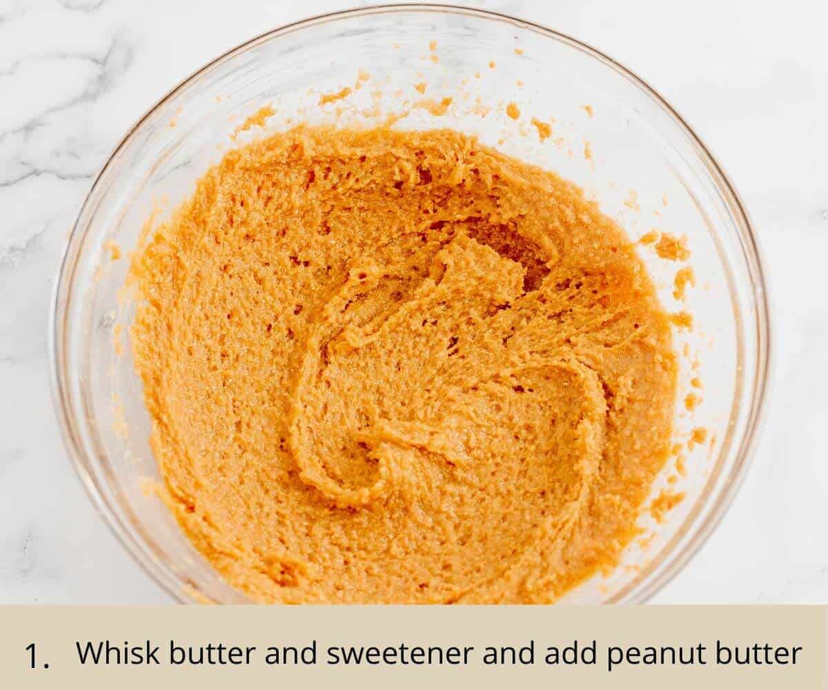 butter, sweetener and peanut butter mixed in a bowl