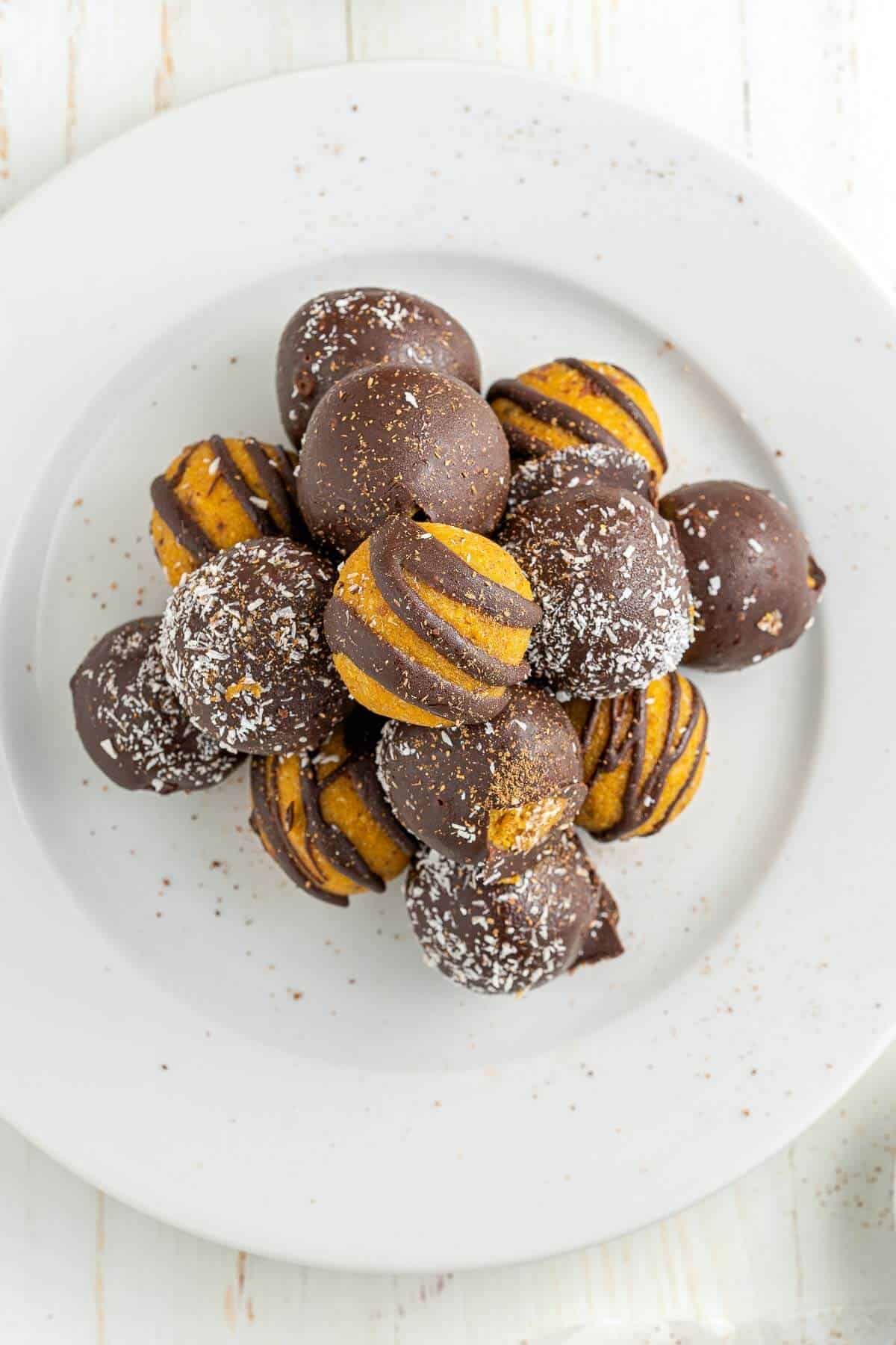 Overhead shot of a plat full of pumpkin truffles