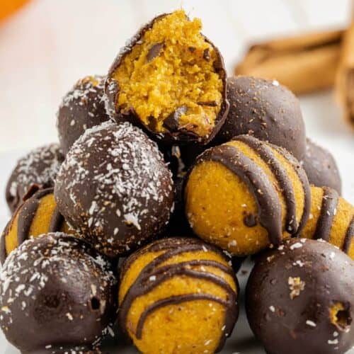 close up inside of of dark chocolate pumpkin truffle