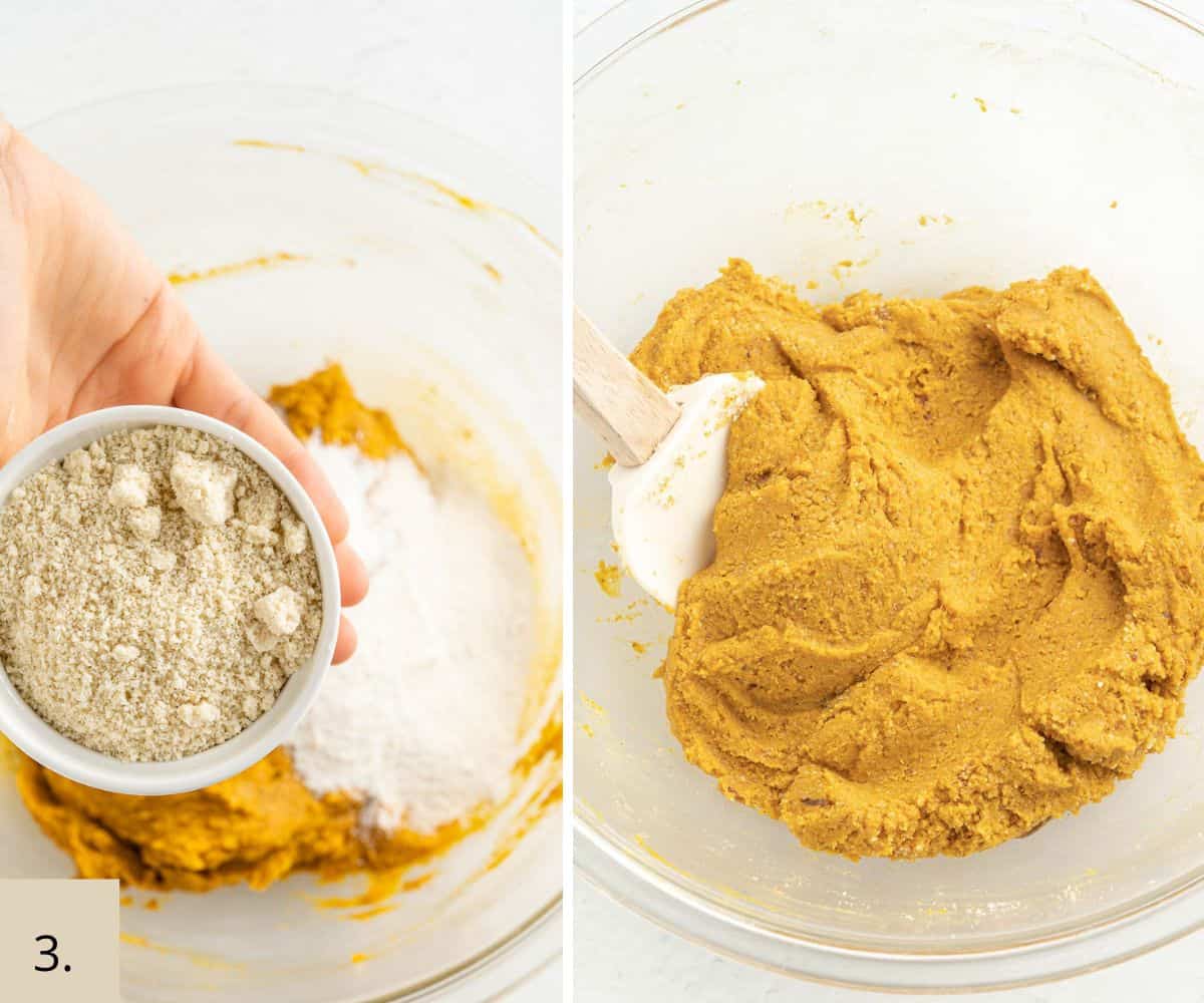 mixing pumpkin truffle ingredients in a bowl