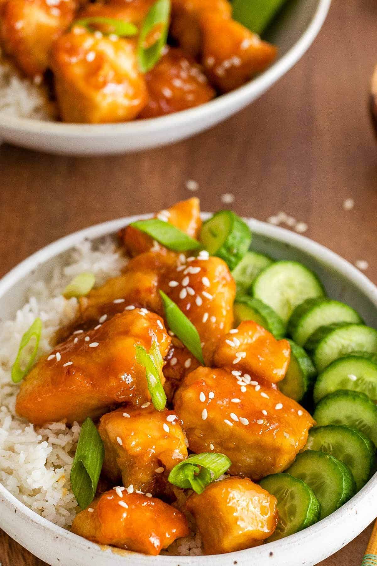 sticky crispy honey soy chicken breast with rice