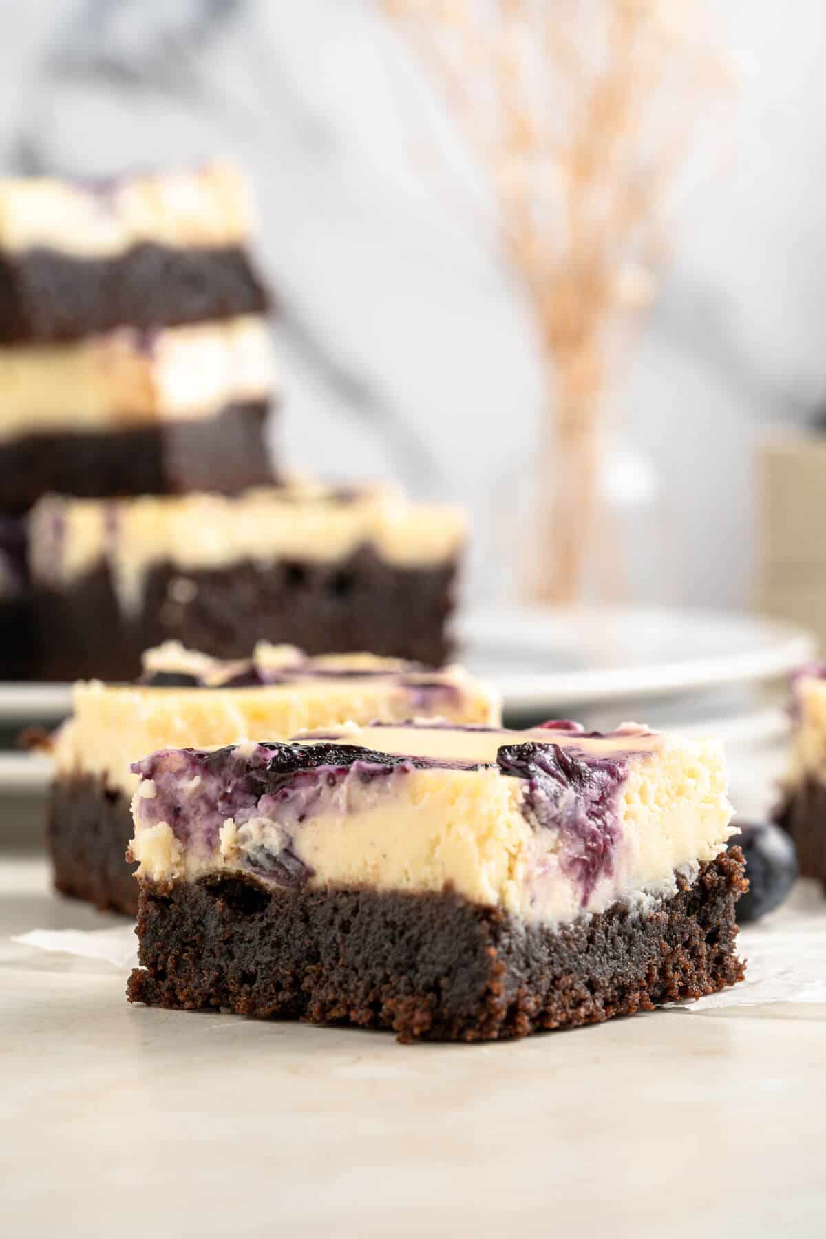 blueberry cheesecake brownie close up