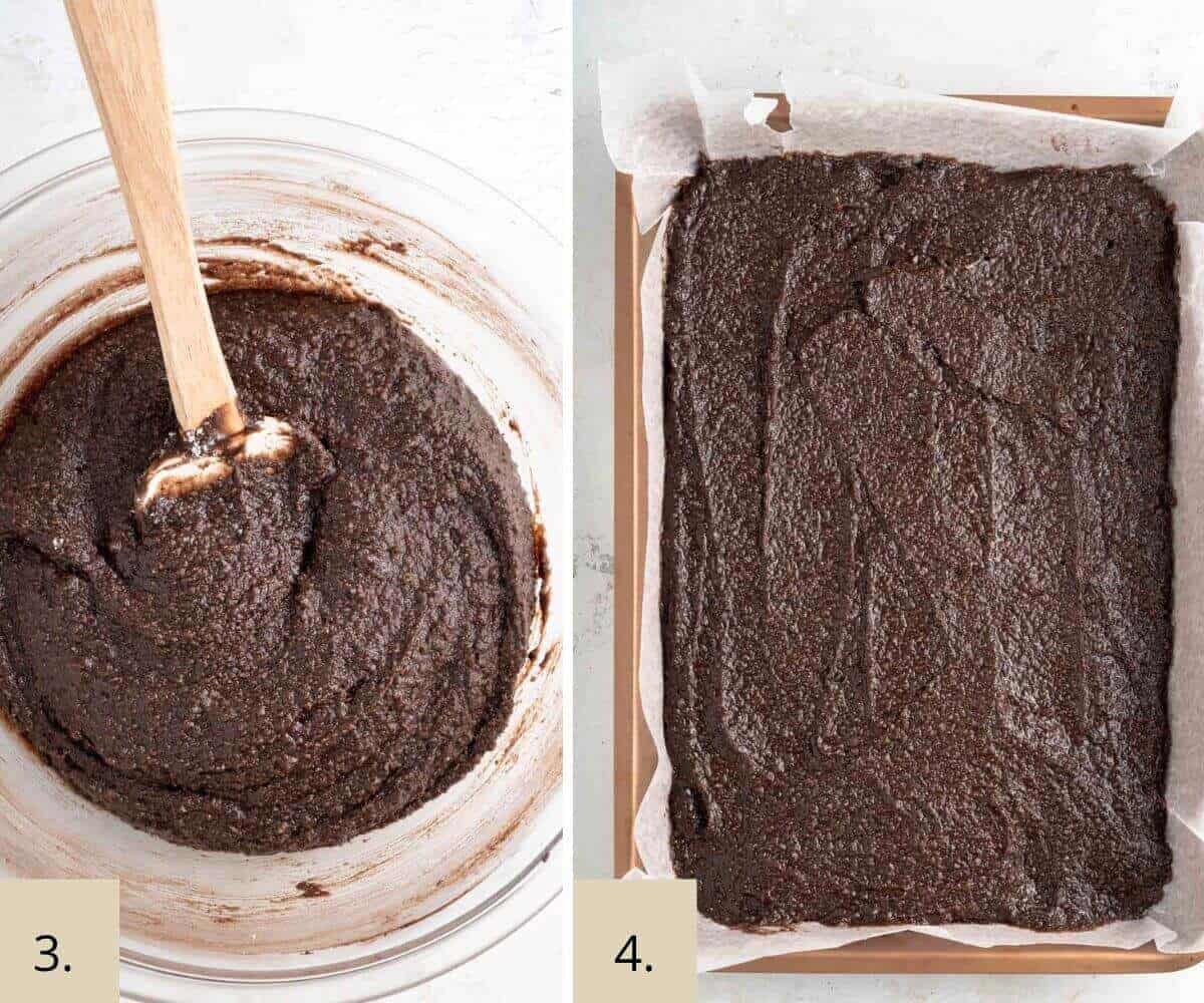 cheesecake brownie batter in a pan