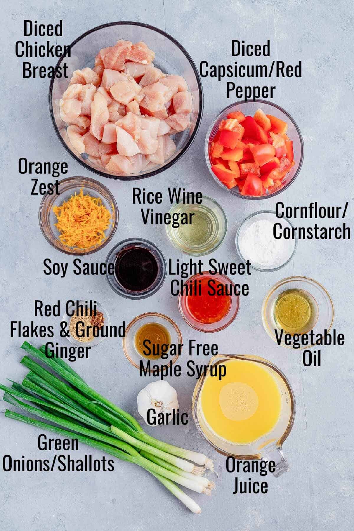 Ingredients for healthy chinese orange chicken recipe