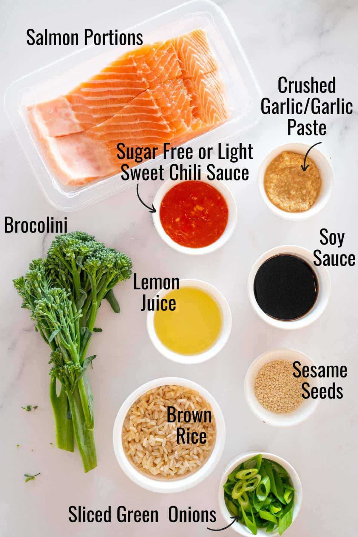 Ingredients to make sweet chili salmon