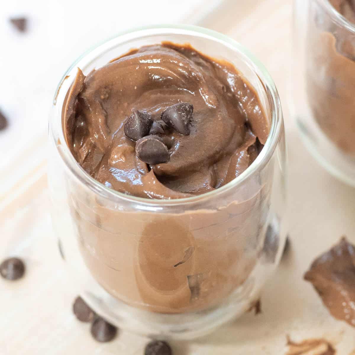 a glass of chocolate mousse pudding