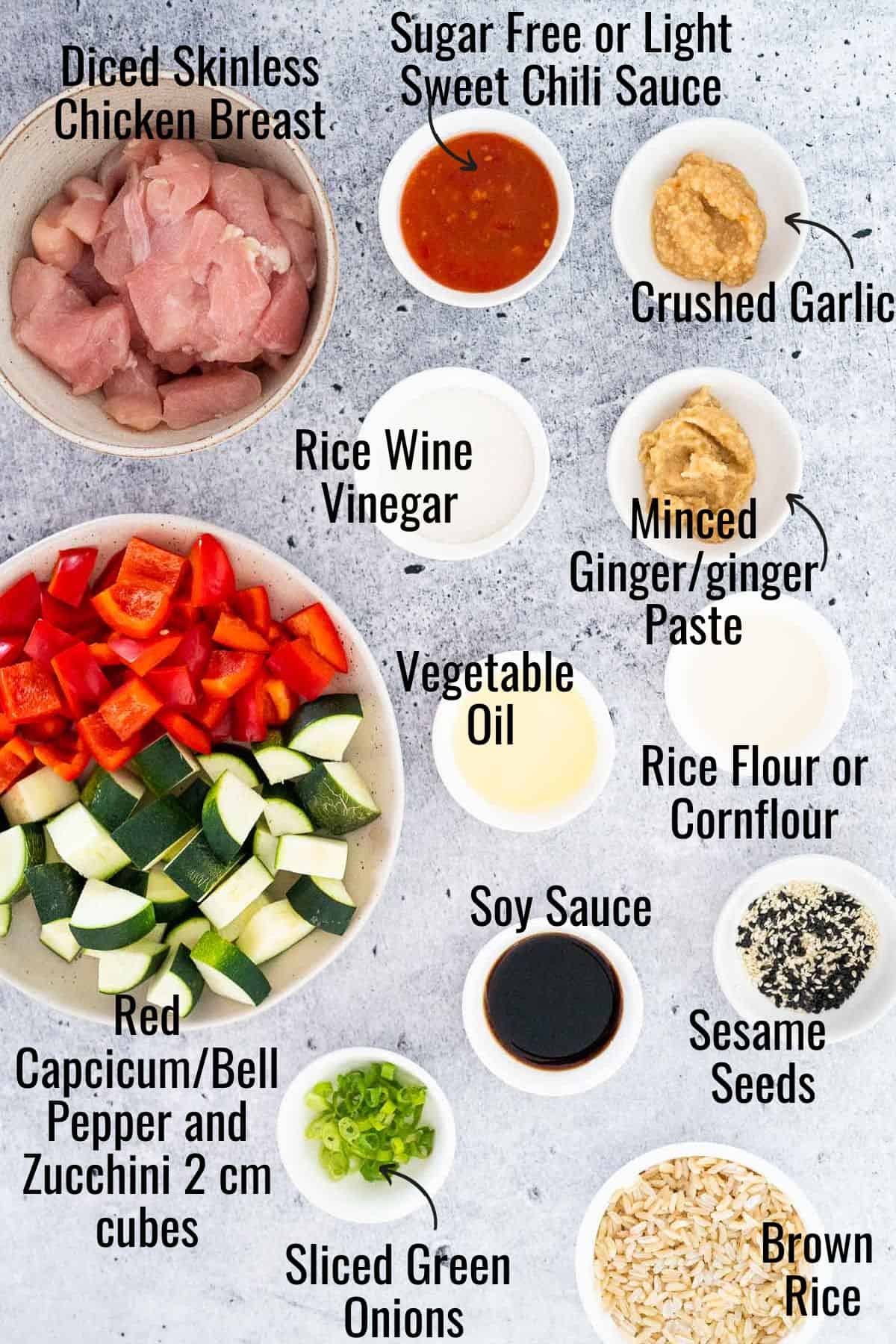 INgredients needed to make thai sweet chilli chicken