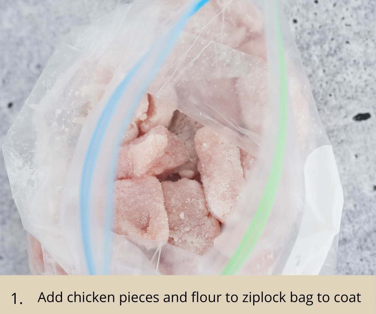 Chicken pieces in flour in a bag