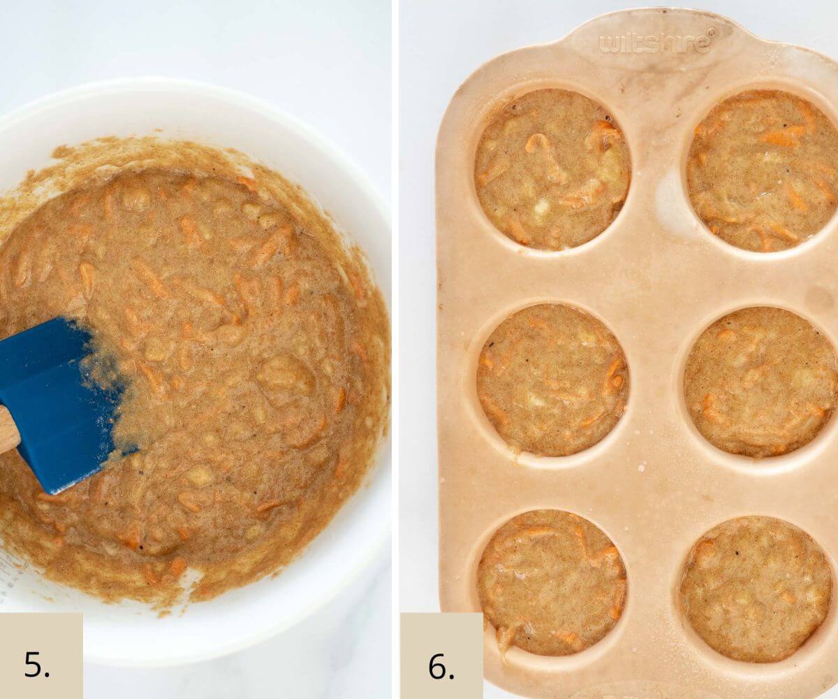 banana carrot muffin batter in muffin cases