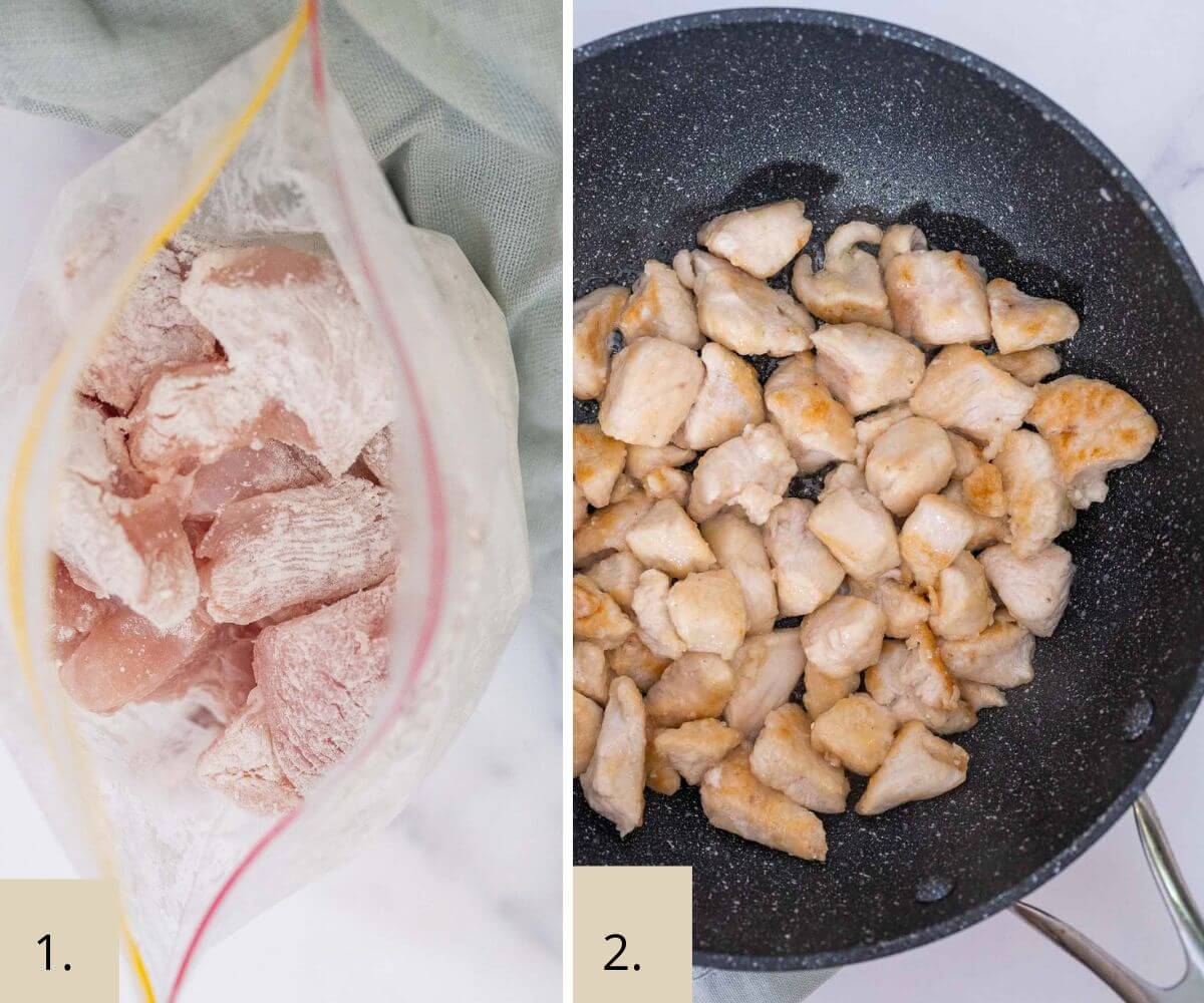 chicken and flour in a ziplock bag