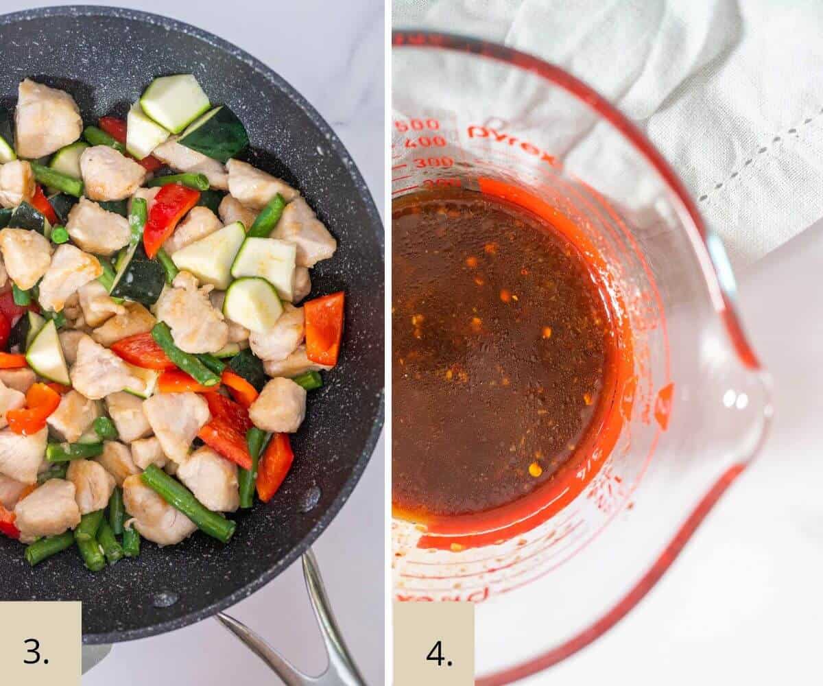 cooking chicken and veges in wok
