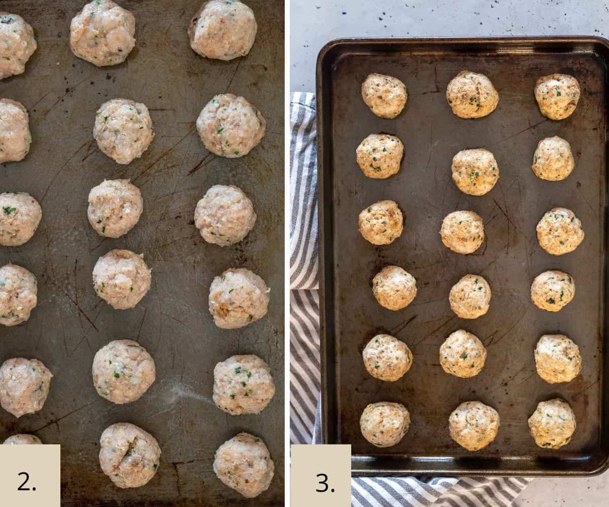 chicken mince meatballs on a baking tray